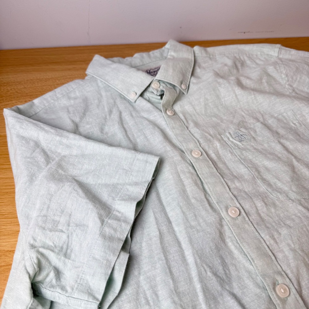 Original Penguin Linen Blend Shirt Mens Large‎ Short Sleeve Breathable Vacation